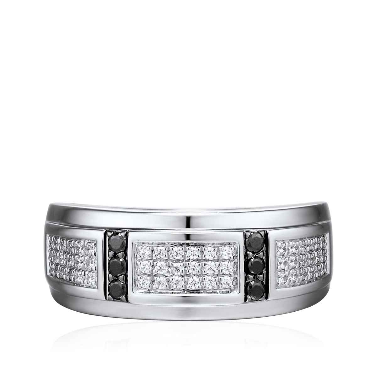Men's 3/8 ct. tw. Treated Black & White Multirow Diamond Ring in 10K White Gold front view