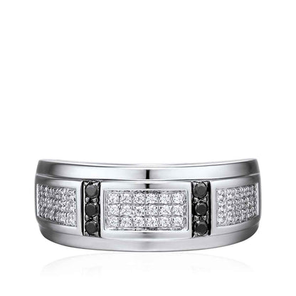 Men's 3/8 ct. tw. Treated Black & White Multirow Diamond Ring in 10K White Gold front view