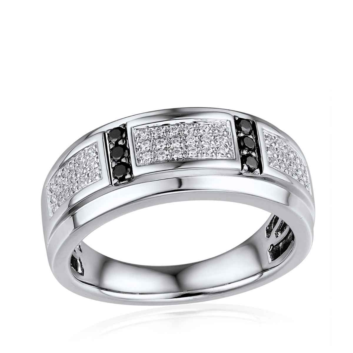 Men's 3/8 ct. tw. Treated Black & White Multirow Diamond Ring in 10K White Gold