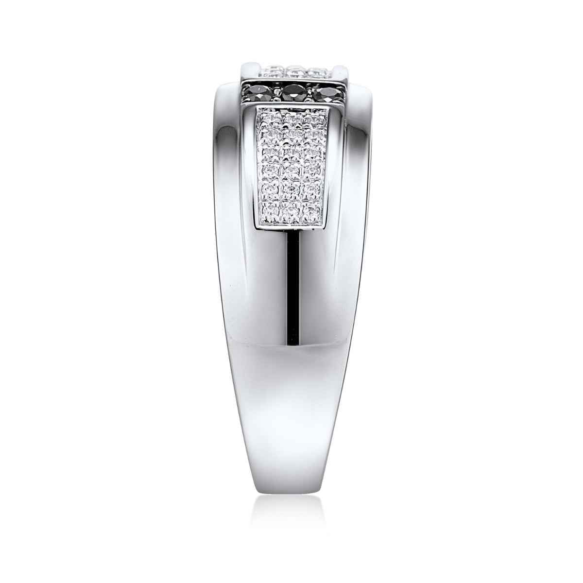 Men's 3/8 ct. tw. Treated Black & White Multirow Diamond Ring in 10K White Gold side profile