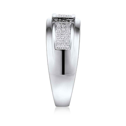 Men's 3/8 ct. tw. Treated Black & White Multirow Diamond Ring in 10K White Gold side profile