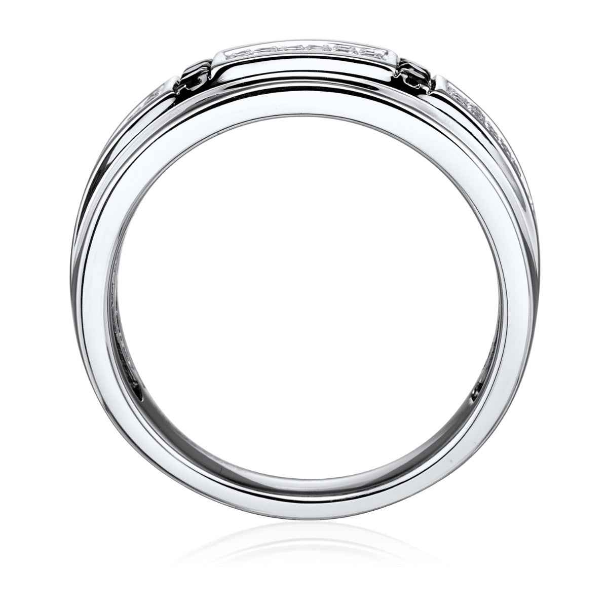 Men's 3/8 ct. tw. Treated Black & White Multirow Diamond Ring in 10K White Gold close-up detail