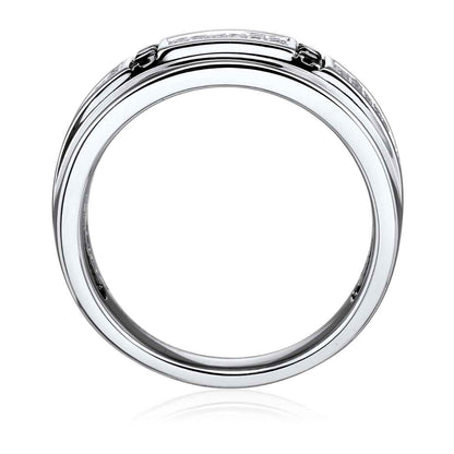 Men's 3/8 ct. tw. Treated Black & White Multirow Diamond Ring in 10K White Gold close-up detail