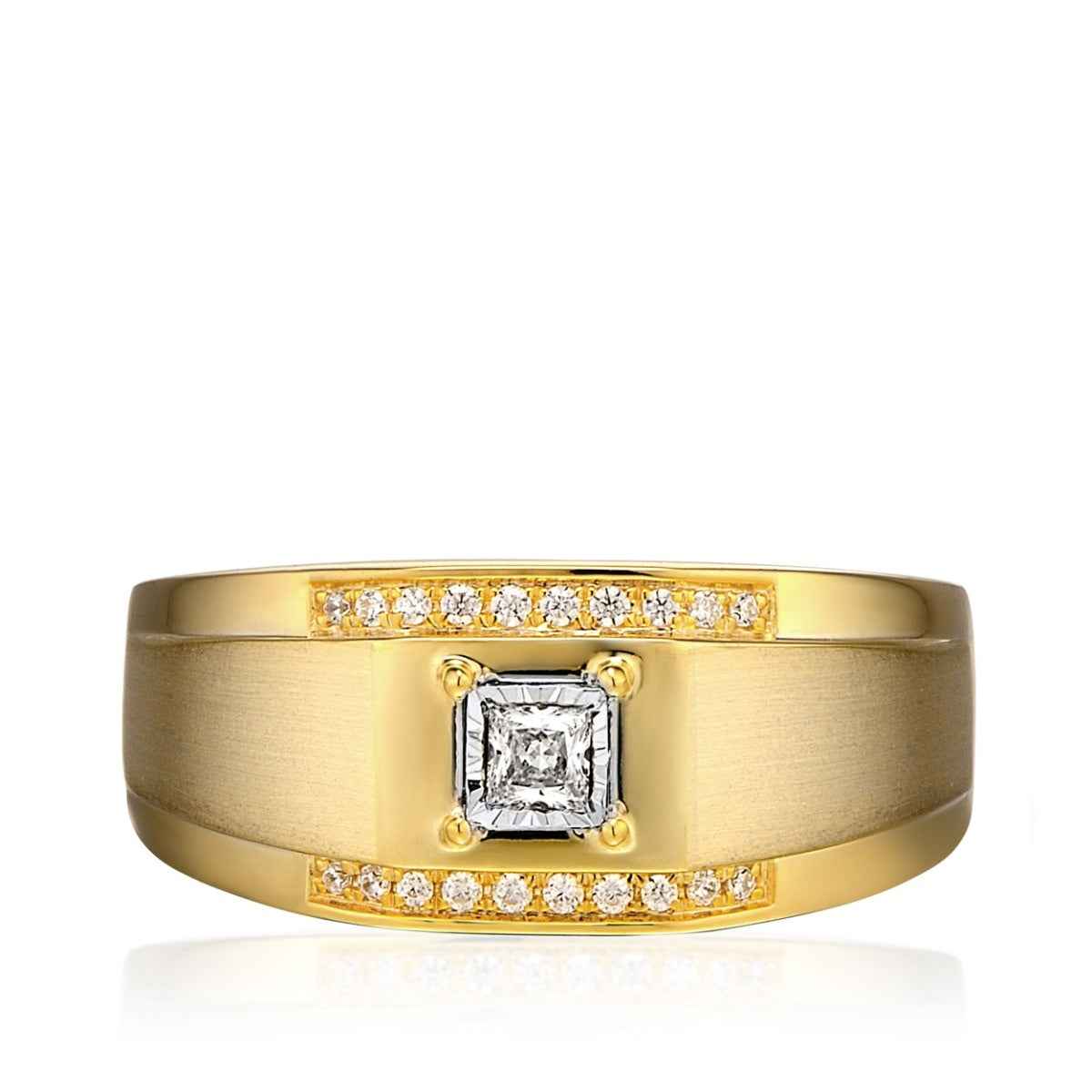Men's 1/4 ct. tw. Princess Cut Diamond Ring in 10K White & Yellow Gold front view