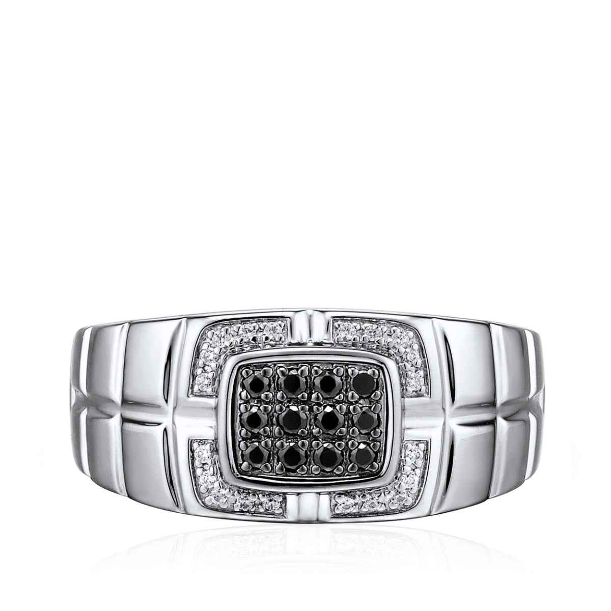 Men's 1/4 ct. tw. Treated Black & White Diamond Cluster Ring in Sterling Silver front view
