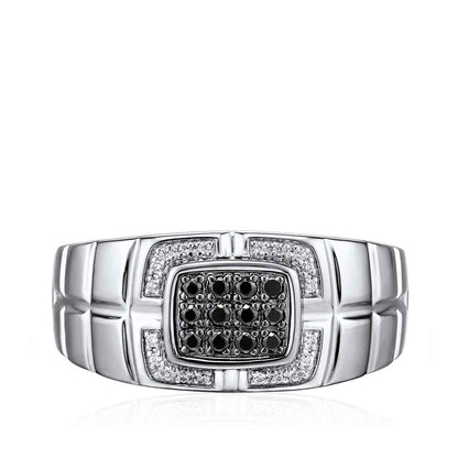 Men's 1/4 ct. tw. Treated Black & White Diamond Cluster Ring in Sterling Silver front view