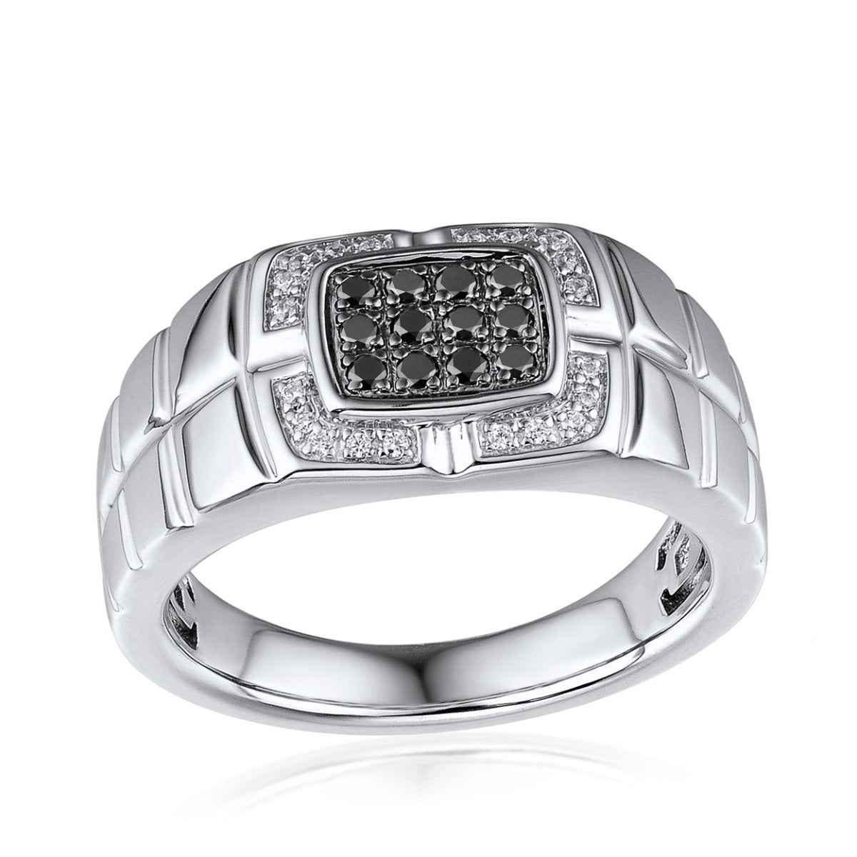 Men's 1/4 ct. tw. Treated Black & White Diamond Cluster Ring in Sterling Silver