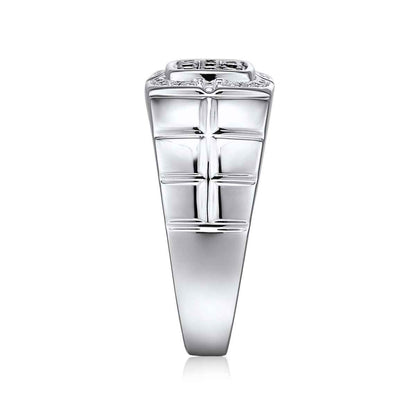 Men's 1/4 ct. tw. Treated Black & White Diamond Cluster Ring in Sterling Silver side profile