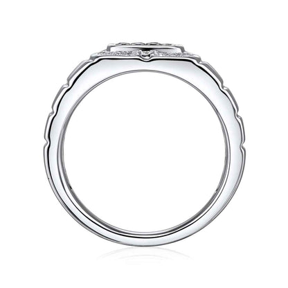 Men's 1/4 ct. tw. Treated Black & White Diamond Cluster Ring in Sterling Silver close-up detail
