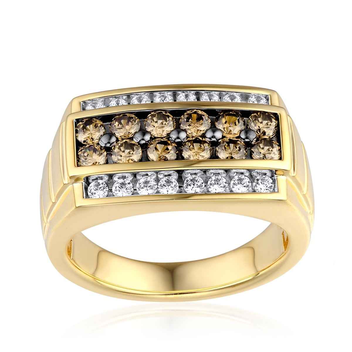Mocha Men's 1-1/2 ct. tw. Mocha & White Multirow Diamond Ring in 10K White & Yellow Gold