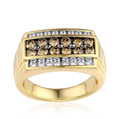 Mocha Men's 1-1/2 ct. tw. Mocha & White Multirow Diamond Ring in 10K White & Yellow Gold