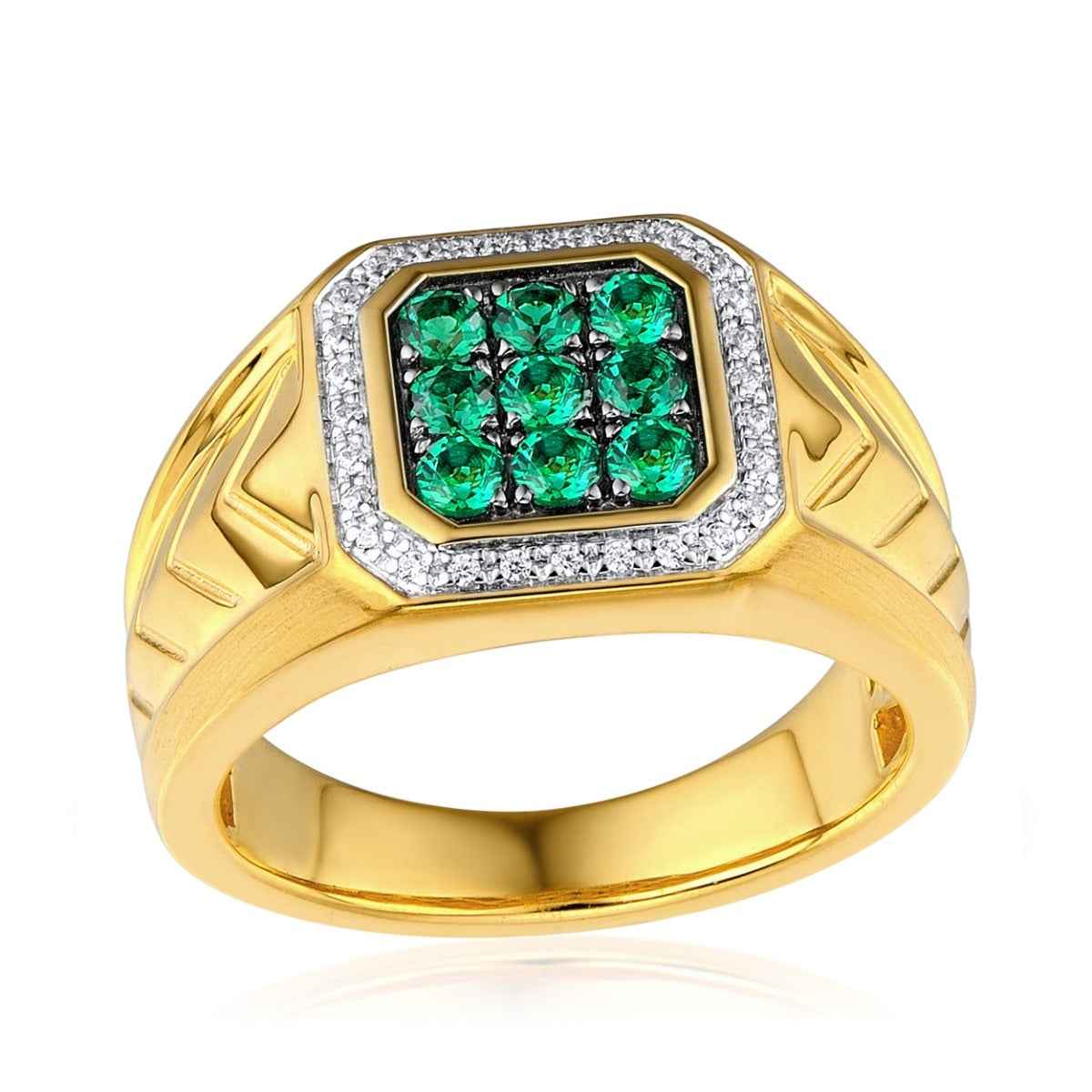 Men's Created Emerald & 1/10 ct. tw. Diamond Cluster Ring in 10K Yellow Gold