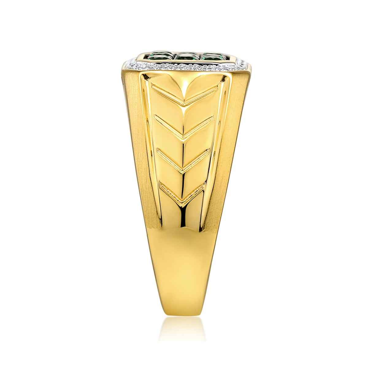 Men's Created Emerald & 1/10 ct. tw. Diamond Cluster Ring in 10K Yellow Gold close-up detail