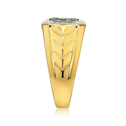 Men's Created Emerald & 1/10 ct. tw. Diamond Cluster Ring in 10K Yellow Gold close-up detail