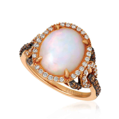 Le Vian Chocolatier Oval Neopolitan Opal & 5/8 ct. tw. Vanilla & Chocolate Diamond Halo Ring in 14K Strawberry Gold
