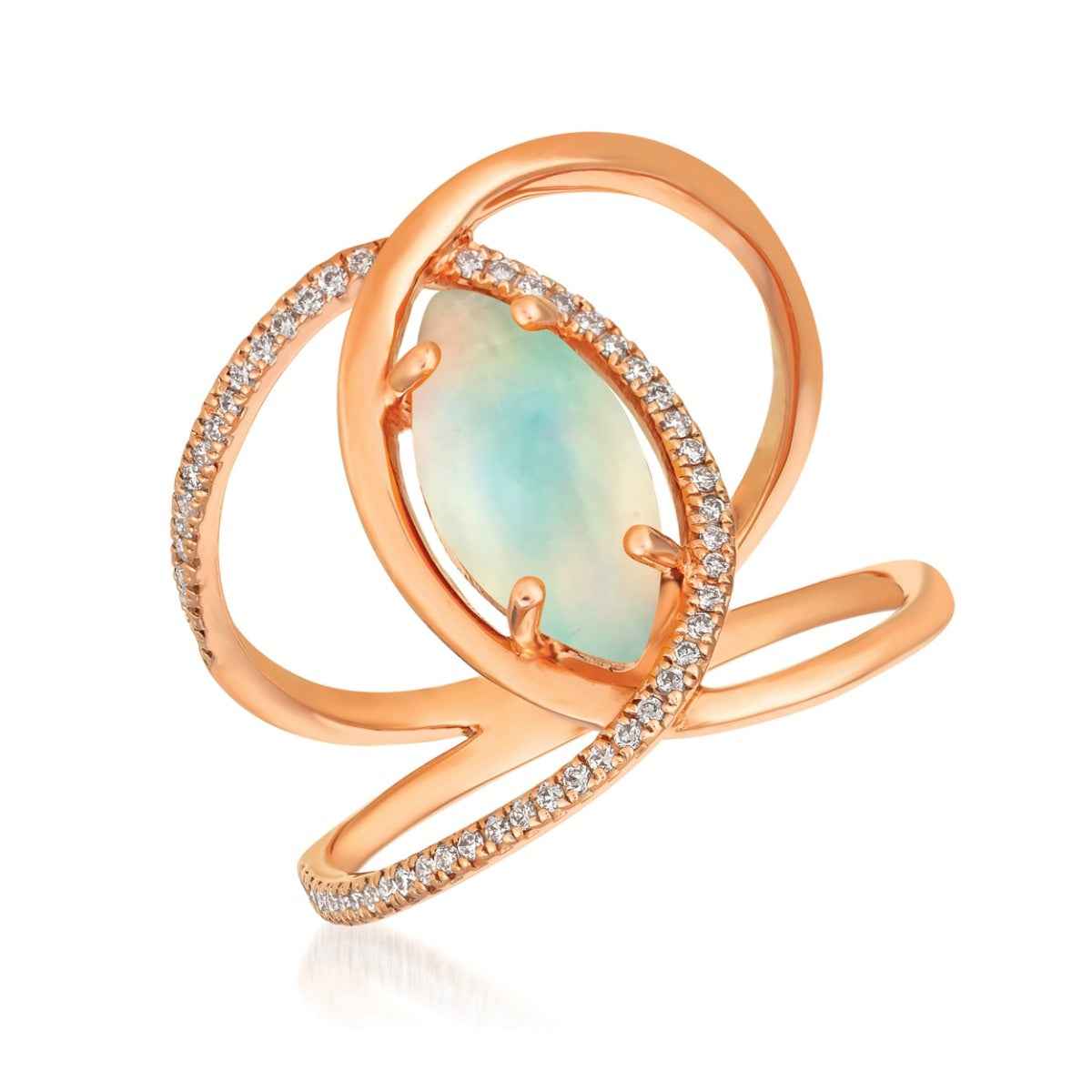Le Vian Marquise Neopolitan Opal & 1/6 ct. tw. Vanilla Diamond Open Link Ring in 14K Strawberry Gold