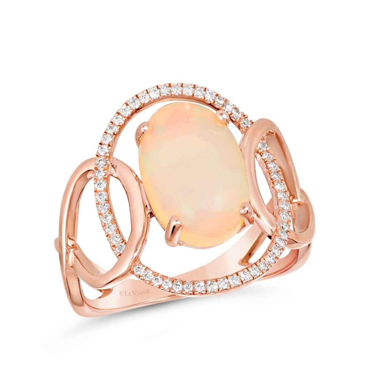 Le Vian Oval Neopolitan Opal & 1/7 ct. tw. Vanilla Diamond Open Link Ring in 14K Strawberry Gold