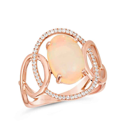 Le Vian Oval Neopolitan Opal & 1/7 ct. tw. Vanilla Diamond Open Link Ring in 14K Strawberry Gold