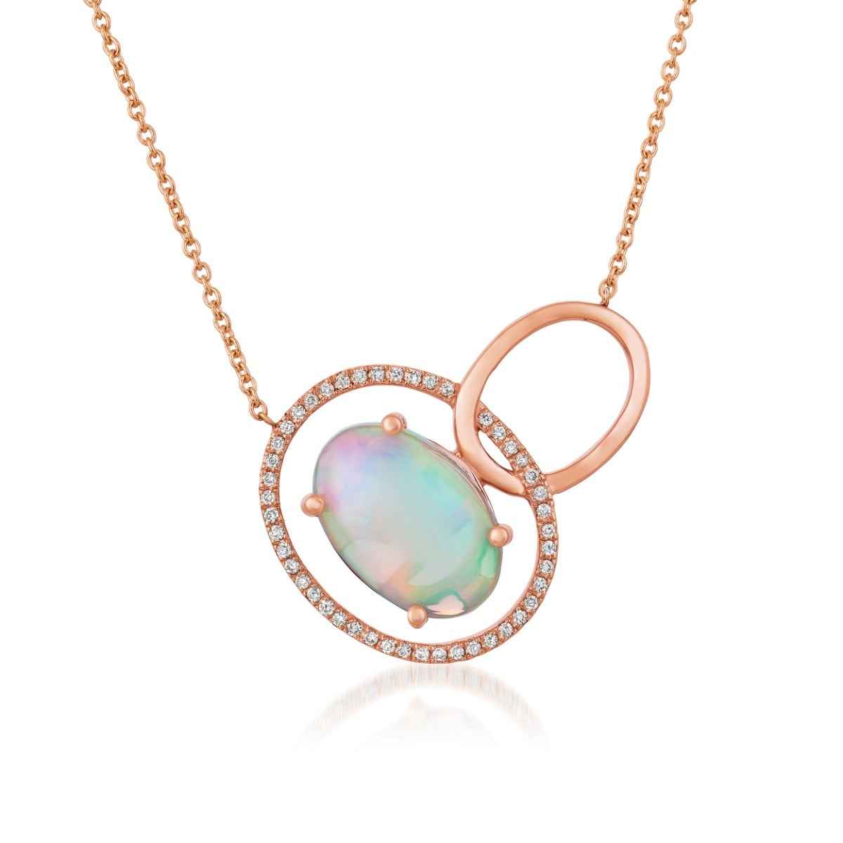 Le Vian Oval Neopolitan Opal & 1/8 ct. tw. Vanilla Diamond Open Link Pendant in 14K Strawberry Gold