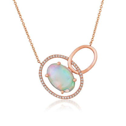 Le Vian Oval Neopolitan Opal & 1/8 ct. tw. Vanilla Diamond Open Link Pendant in 14K Strawberry Gold