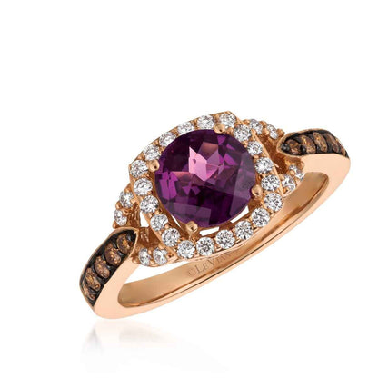 Le Vian Chocolatier Raspberry Rhodolite Garnet & 1/2 ct. tw. Chocolate & Vanilla Diamond Halo Ring in 14K Strawberry Gold