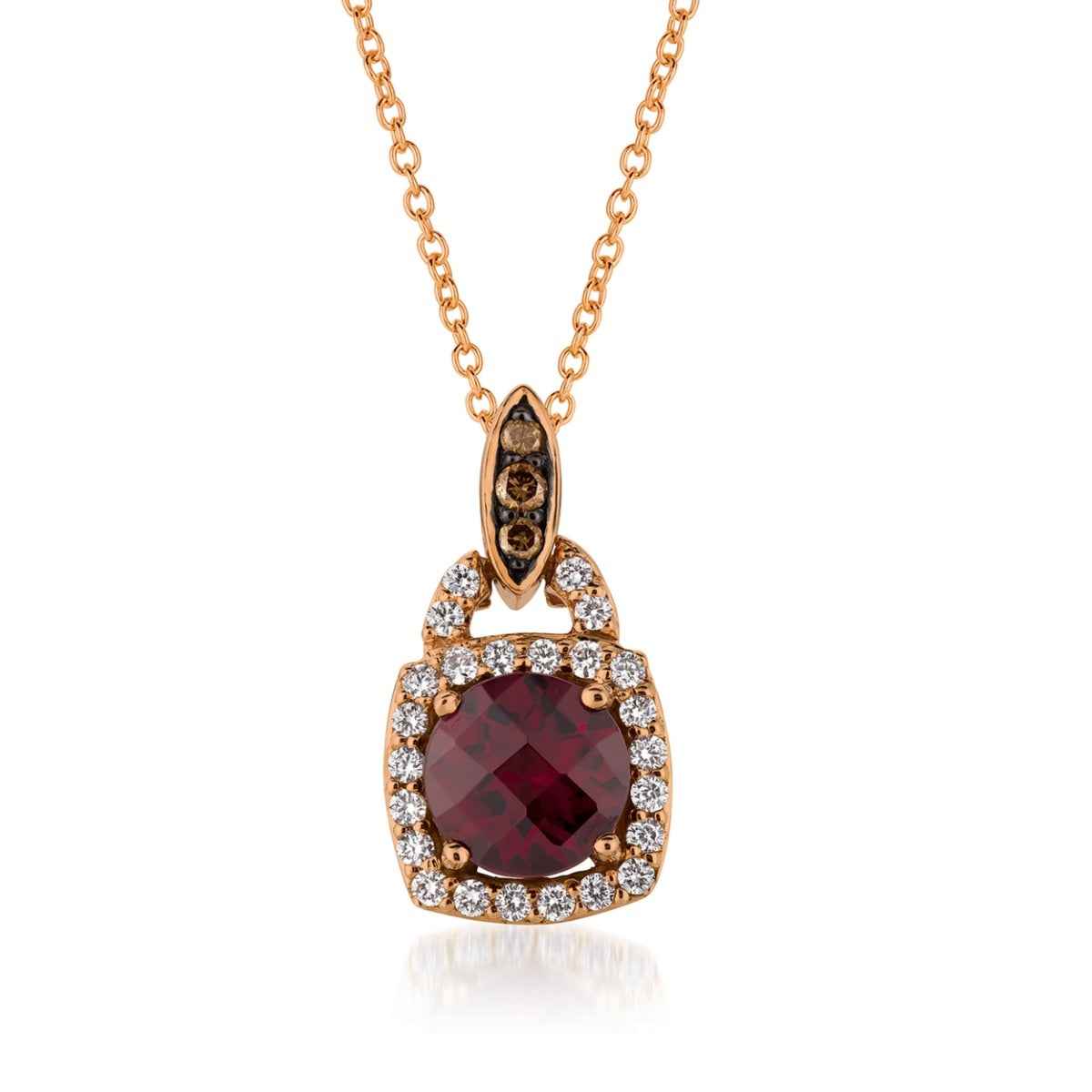 Le Vian Chocolatier Raspberry Rhodolite Garnet & 1/4 ct. tw. Chocolate & Vanilla Diamond Halo Pendant in 14K Strawberry Gold