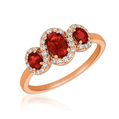 Le Vian 3-Stone Oval Passion Ruby & 1/5 ct. tw. Vanilla Diamond Halo Ring in 14K Strawberry Gold