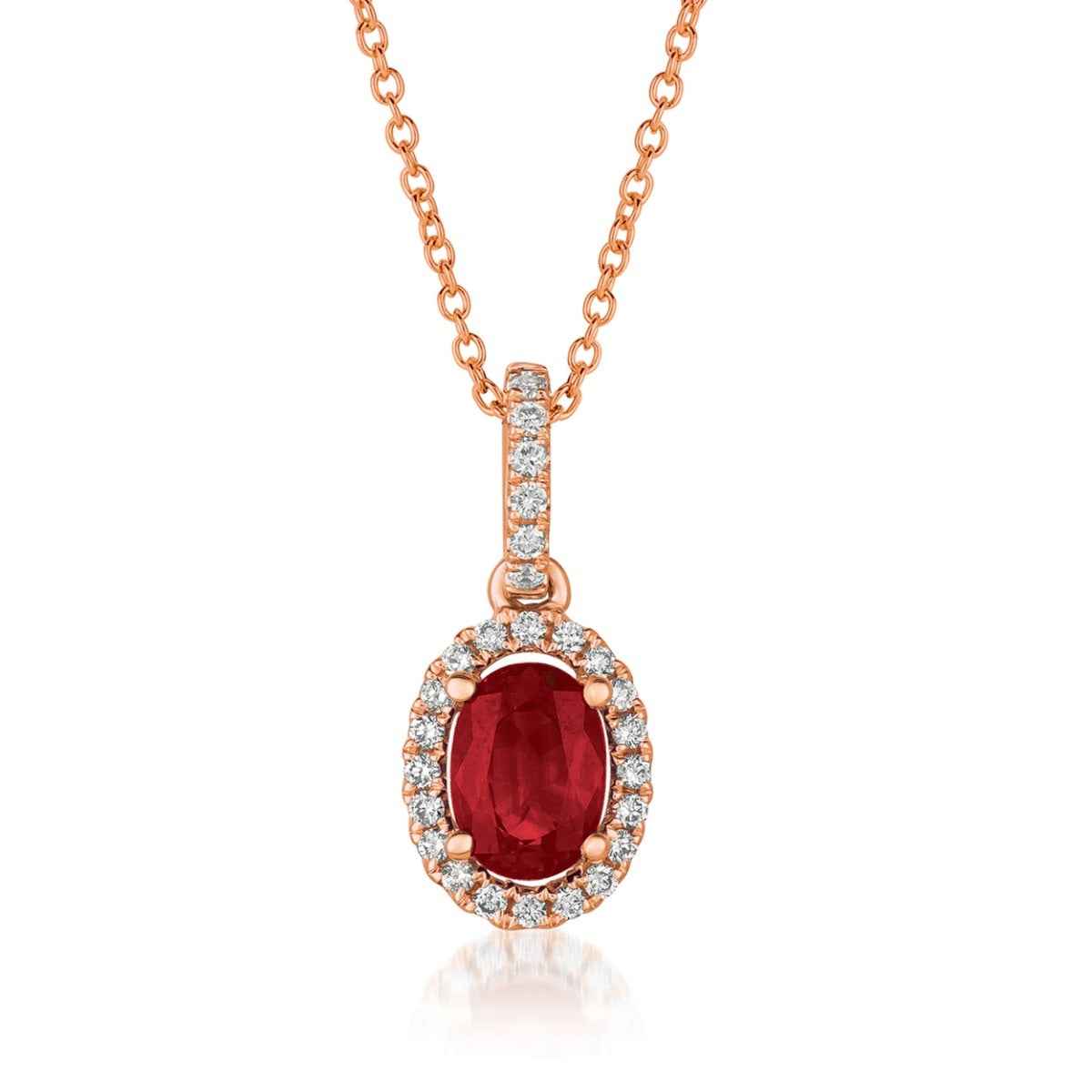 Le Vian Oval Passion Ruby & 1/10 ct. tw. Vanilla Diamond Halo Pendant in 14K Strawberry Gold