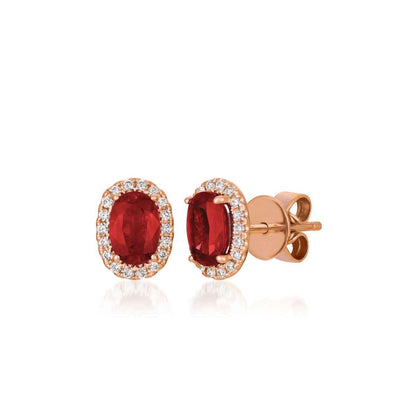 Le Vian Oval Passion Ruby & 1/8 ct. tw. Vanilla Diamond Halo Earrings in 14K Strawberry Gold