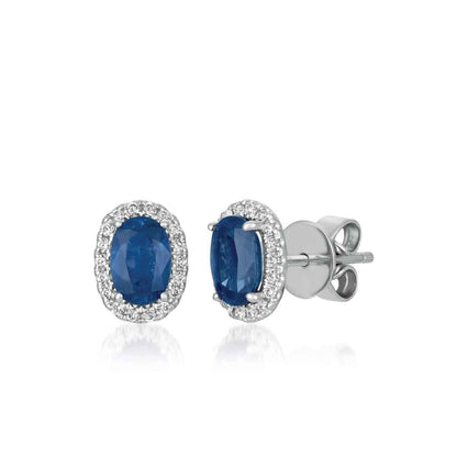 Le Vian Oval Blueberry Sapphire & 1/8 ct. tw. Vanilla Diamond Halo Earrings in 14K Vanilla Gold