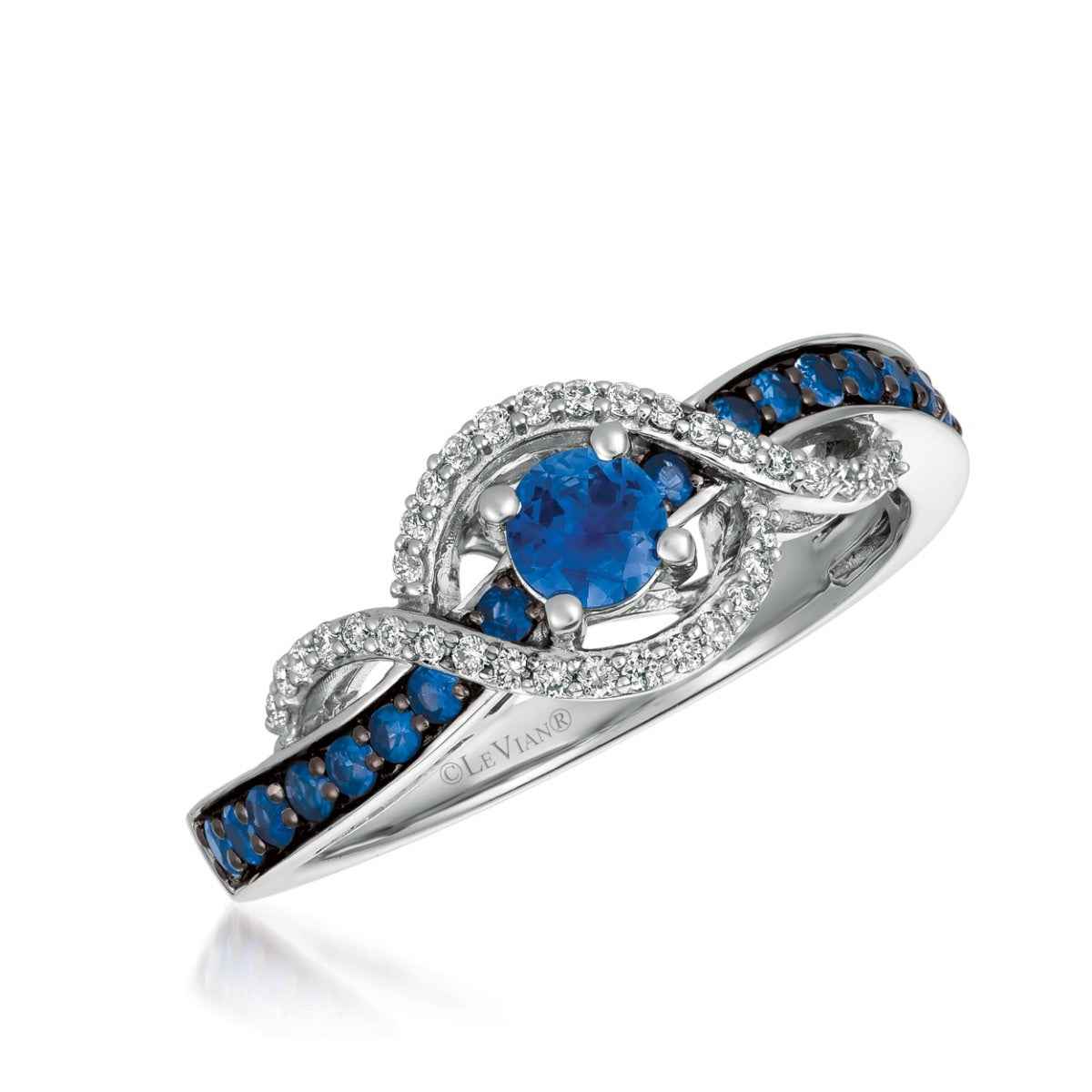 Le Vian Blueberry Sapphire & 1/8 ct. tw. Vanilla Diamond Halo Twist Ring in 14K Vanilla Gold