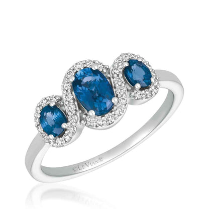 Le Vian 3-Stone Oval Blueberry Sapphire & 1/5 ct. tw. Vanilla Diamond Halo Ring in 14K Vanilla Gold