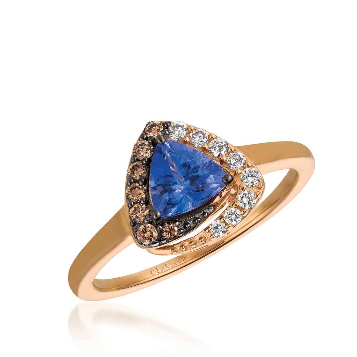 Le Vian Chocolatier Trillion Blueberry Tanzanite & 1/5 ct. tw. Vanilla & Chocolate Diamond Ring in 14K Strawberry Gold
