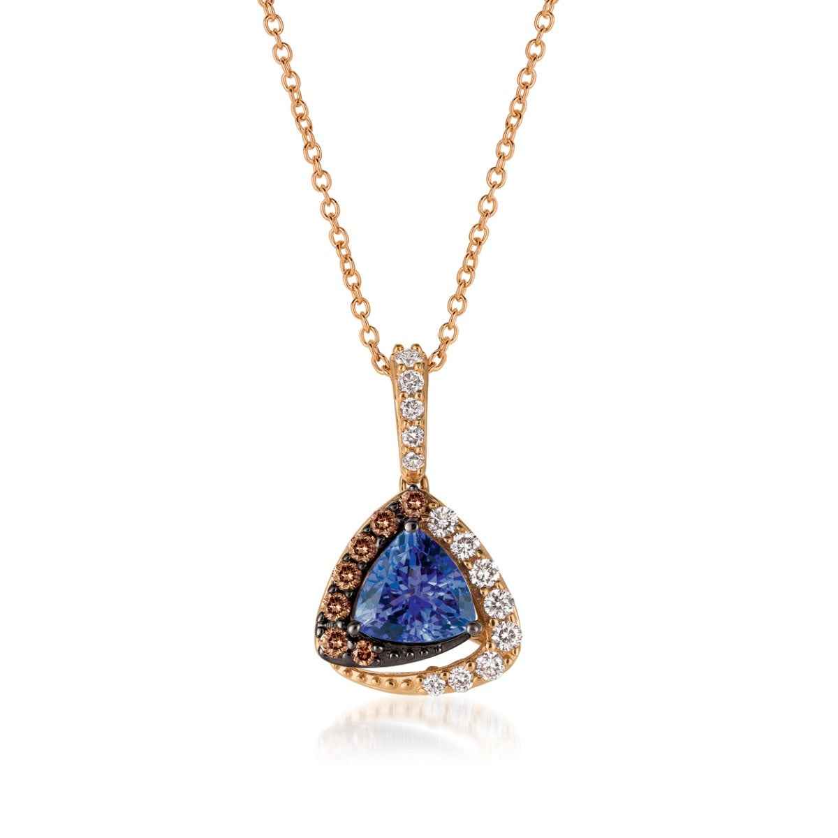 Le Vian Chocolatier Trillion Blueberry Tanzanite & 1/4 ct. tw. Vanilla & Chocolate Diamond Halo Pendant in 14K Strawberry