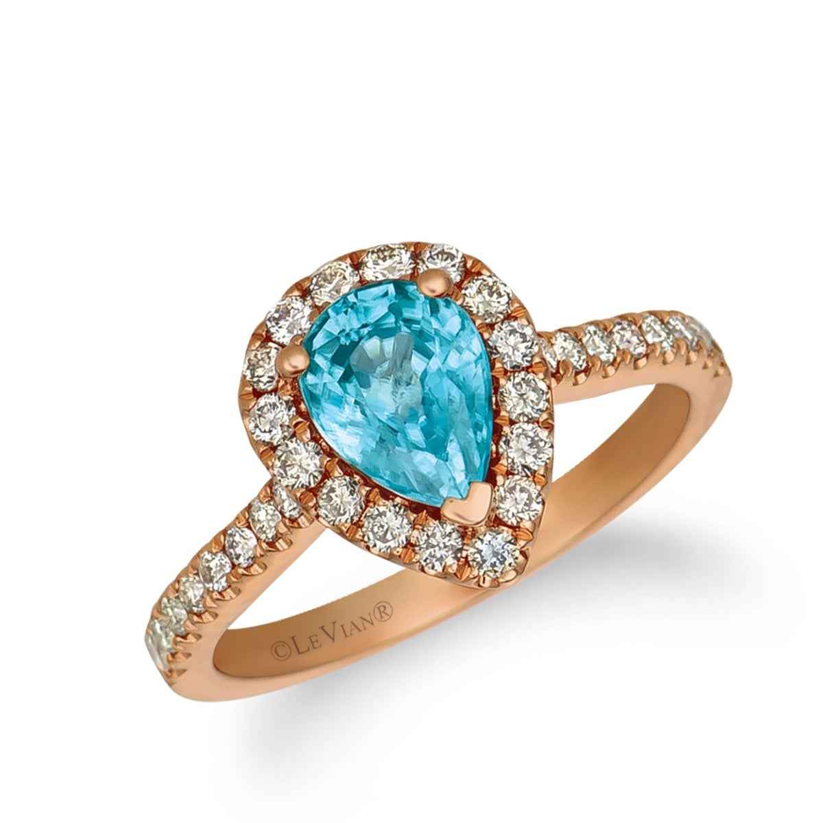 Le Vian Pear Blueberry Zircon & 1/2 ct. tw. Nude Diamond Halo Ring in 14K Strawberry Gold