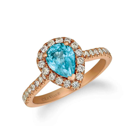 Le Vian Pear Blueberry Zircon & 1/2 ct. tw. Nude Diamond Halo Ring in 14K Strawberry Gold