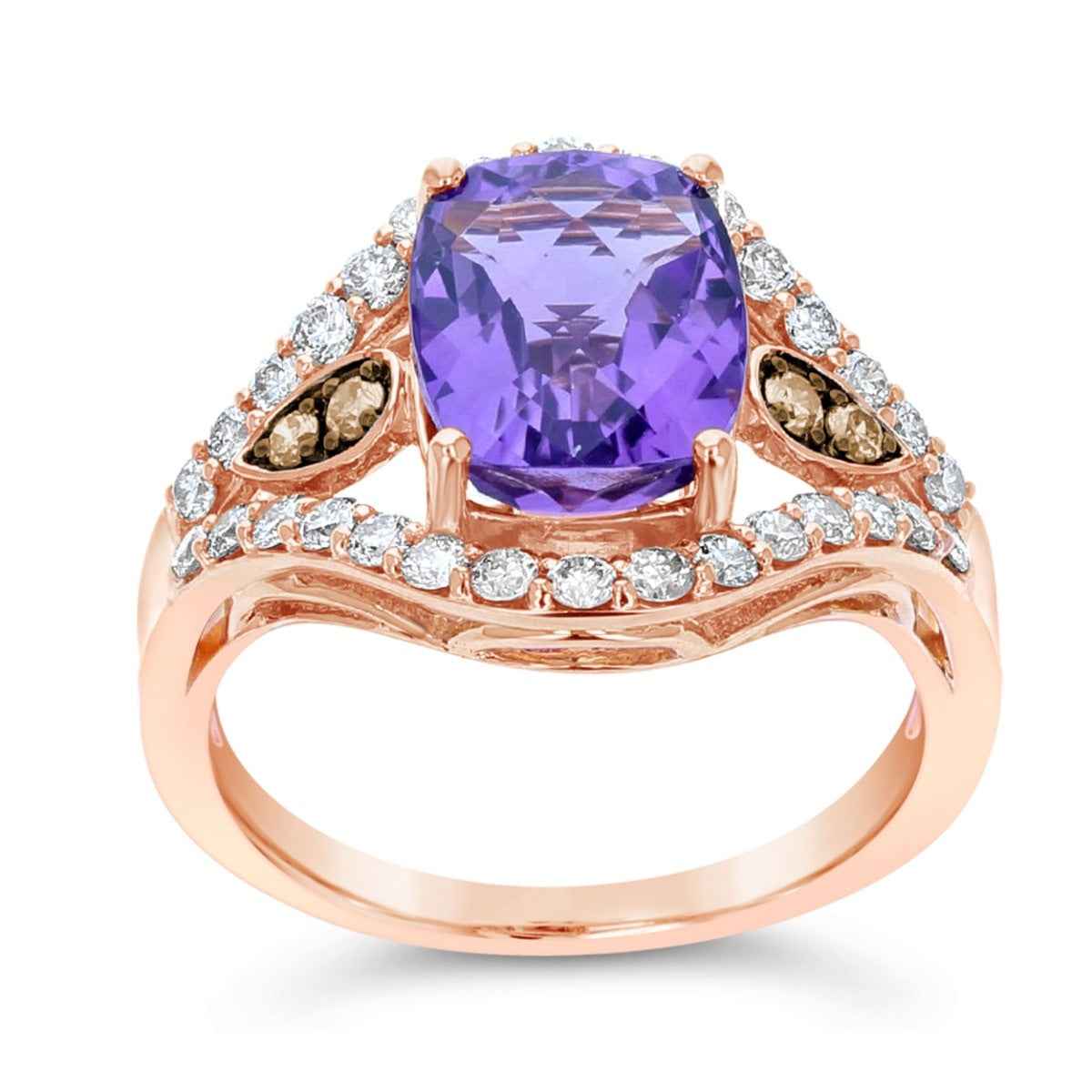 Le Vian Cushion Grape Amethyst & 5/8 ct. tw. Chocolate & Nude Diamond Split Shank Ring in 14K Strawberry Gold