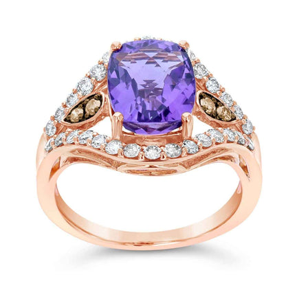 Le Vian Cushion Grape Amethyst & 5/8 ct. tw. Chocolate & Nude Diamond Split Shank Ring in 14K Strawberry Gold