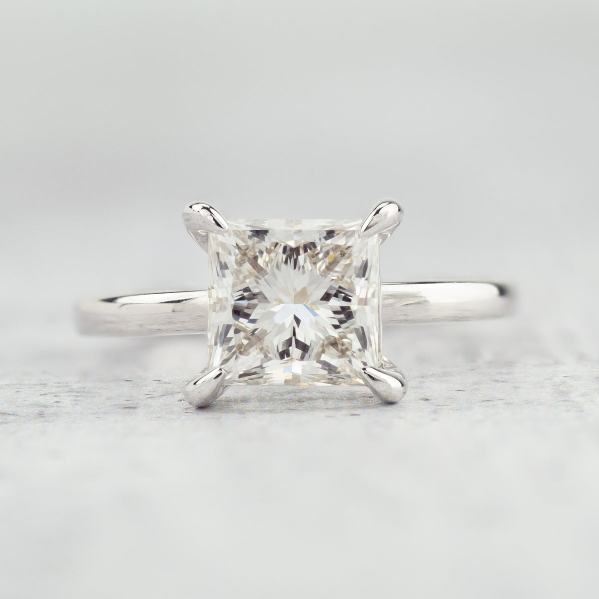 Adamante 2-1/2 ct. tw. Lab-Grown Princess Cut Diamond Solitaire Engagement Ring in 14K White Gold close-up detail
