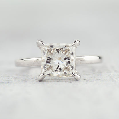 Adamante 2-1/2 ct. tw. Lab-Grown Princess Cut Diamond Solitaire Engagement Ring in 14K White Gold close-up detail