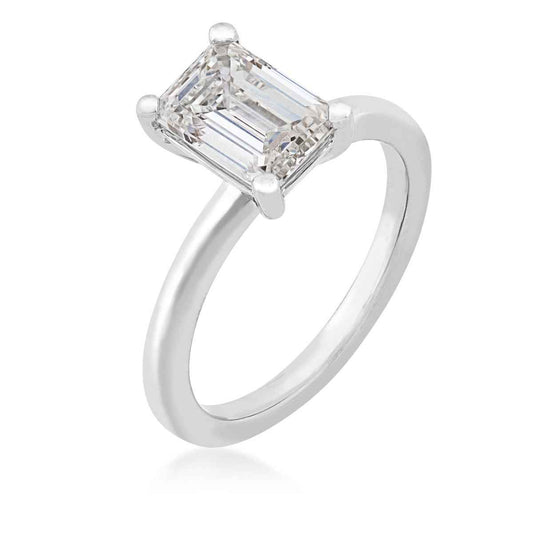 Adamante 2 ct. tw. Lab-Grown Emerald Cut Diamond Solitaire Engagement Ring in 14K White Gold front view