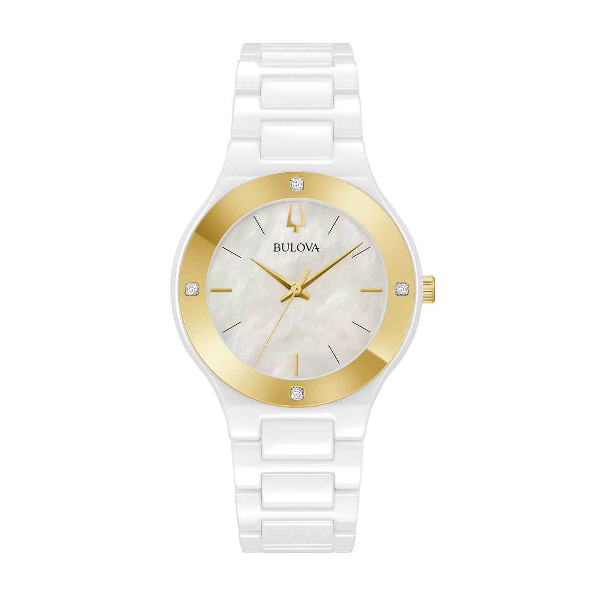 Bulova Ladies' Modern Millennia 4 Diamond White Ceramic Watch with White Mother-of-Pearl Dial