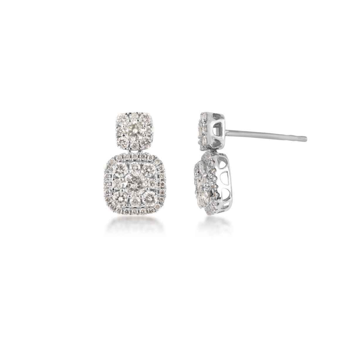 Fairytale Diamonds 1 ct. tw. Diamond Cushion-Shape Cluster Drop Earrings in 10K White Gold