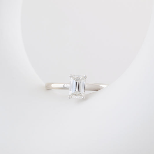 Adamante 1 ct. tw. Lab-Grown Emerald Cut Diamond Solitaire Engagement Ring in 14K White Gold close-up detail