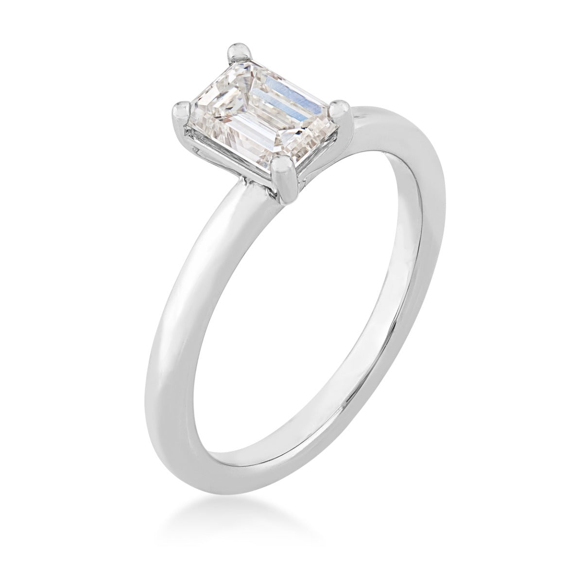 Adamante 1 ct. tw. Lab-Grown Emerald Cut Diamond Solitaire Engagement Ring in 14K White Gold front view