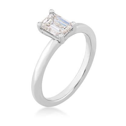 Adamante 1 ct. tw. Lab-Grown Emerald Cut Diamond Solitaire Engagement Ring in 14K White Gold front view