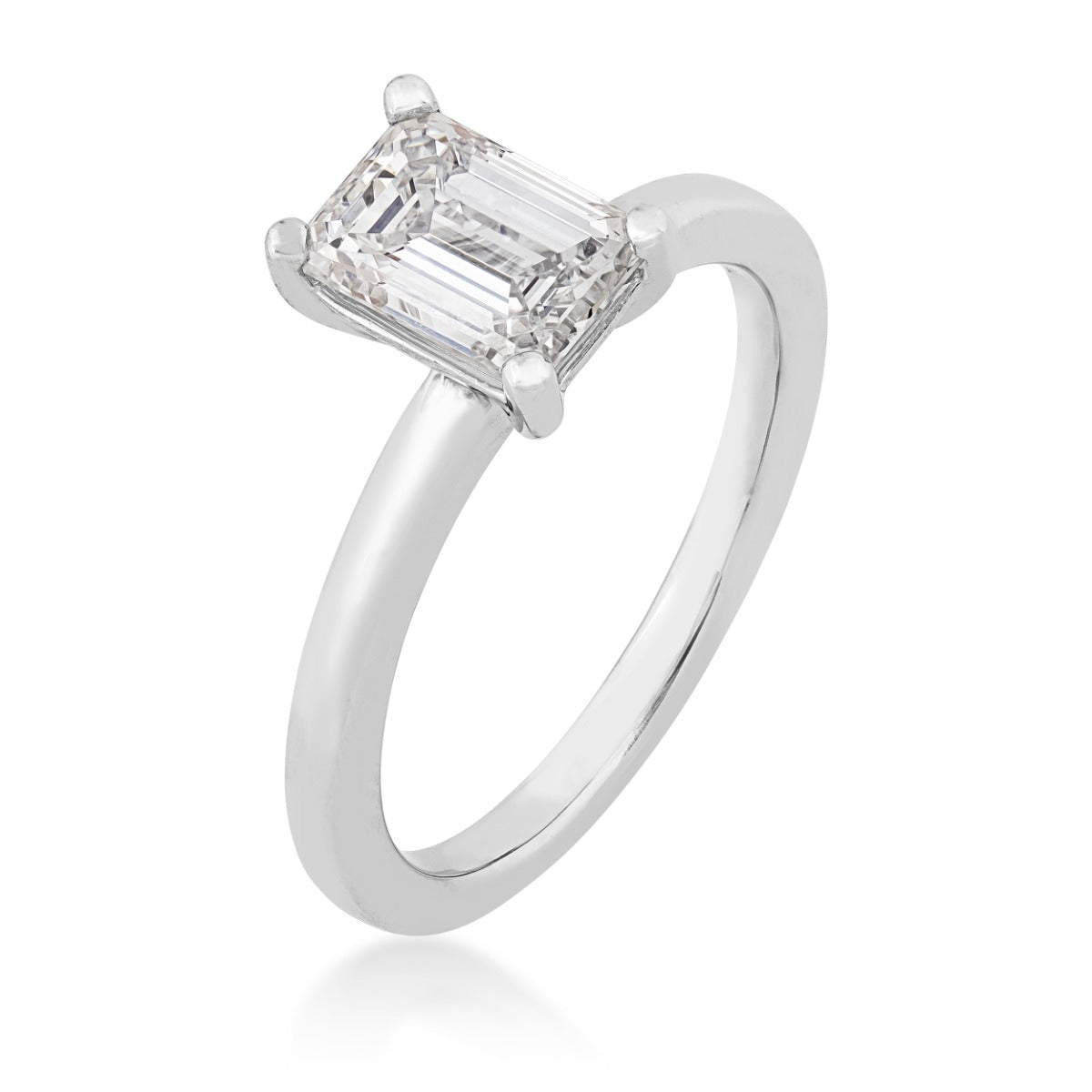 Adamante 1-1/2 ct. tw. Lab-Grown Emerald Cut Diamond Solitaire Engagement Ring in 14K White Gold front view