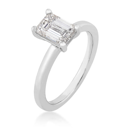 Adamante 1-1/2 ct. tw. Lab-Grown Emerald Cut Diamond Solitaire Engagement Ring in 14K White Gold front view