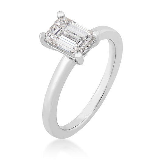 Adamante 1-1/2 ct. tw. Lab-Grown Emerald Cut Diamond Solitaire Engagement Ring in 14K White Gold front view