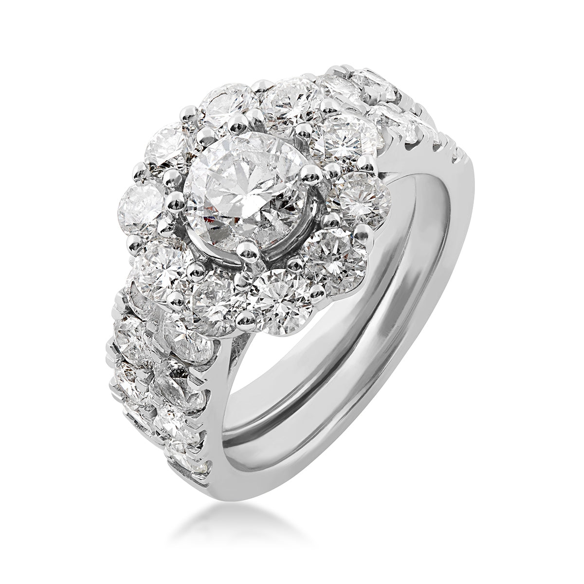 Amaura 4 ct. tw. Round Brilliant Diamond Halo Wedding Set in 14K White Gold front view